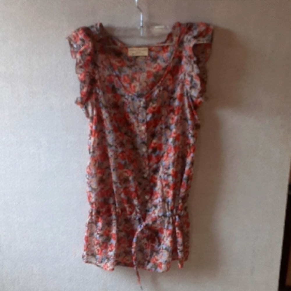 Floral Ruffle Sleeve Blouse (Bobbie Brooks)